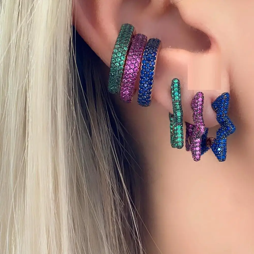 1 Piece colorful cz square clip on earring micro pave rainbow cz geometric no piercing multi piece fashion women jewelry