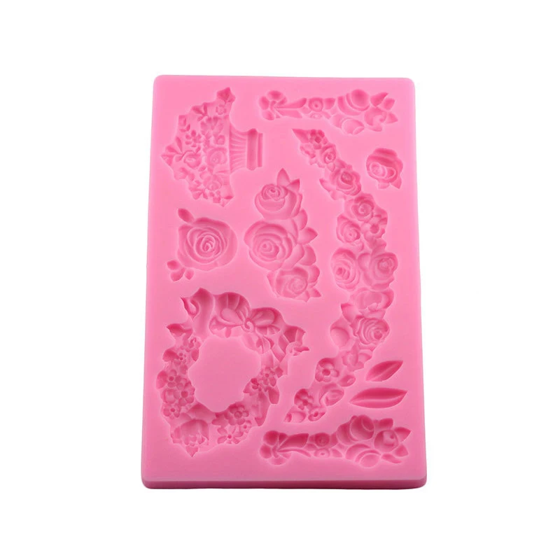 Rose Flower Cake Border Silicone Mold DIY Relief Wedding Cupcake Fondant Cake Decorating Tools Candy Chocolate Mould