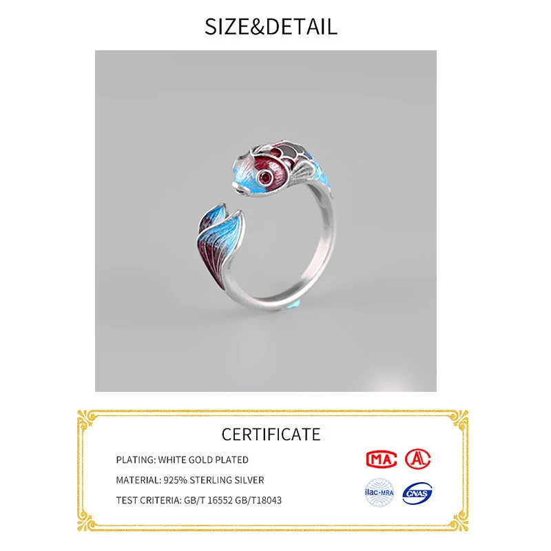 Bague poisson Koi bleu violet pour femme, bijoux vintage, matiques en argent regardé 925 pour femme, bague en cristal de cuir chevelu vert, matiques de mariage pour femme