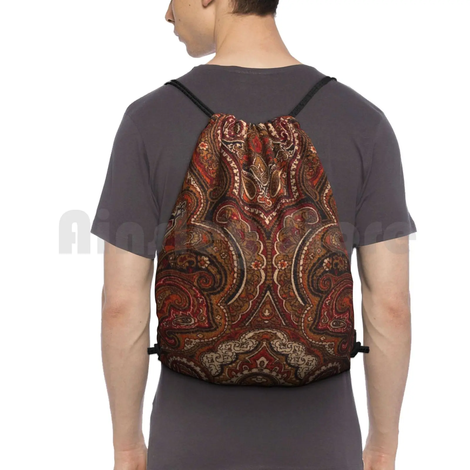 

Vintage Paisley Like Pattern Backpack Drawstring Bag Riding Climbing Gym Bag Vintage Retro Paisley Pattern Brown Burnt