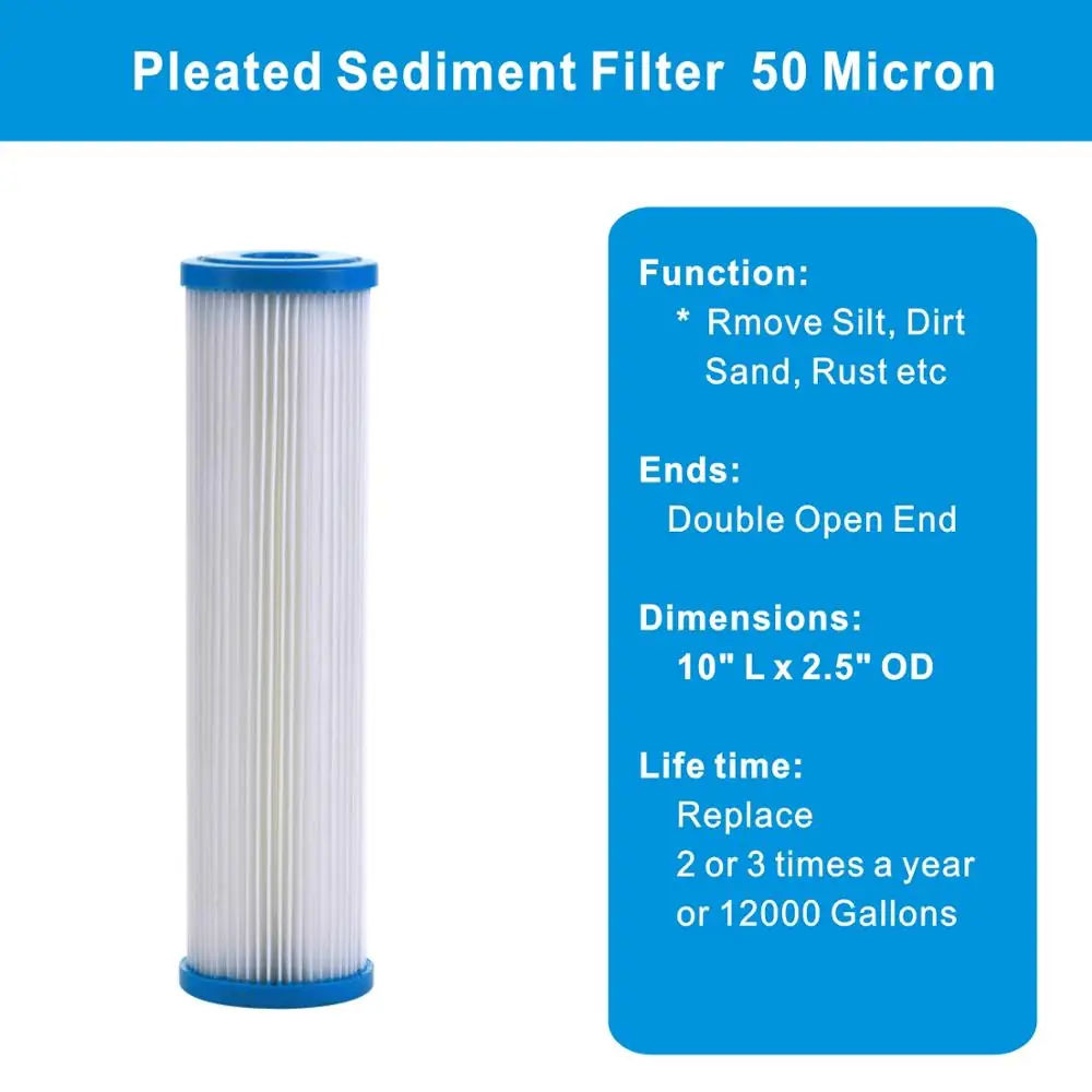 50 Micron Geplooide Polyester Sediment Water Filter 10 "X 2.5" Vervanging Cartridge Universele Hele Huis Pre-Filter - 4 Pack