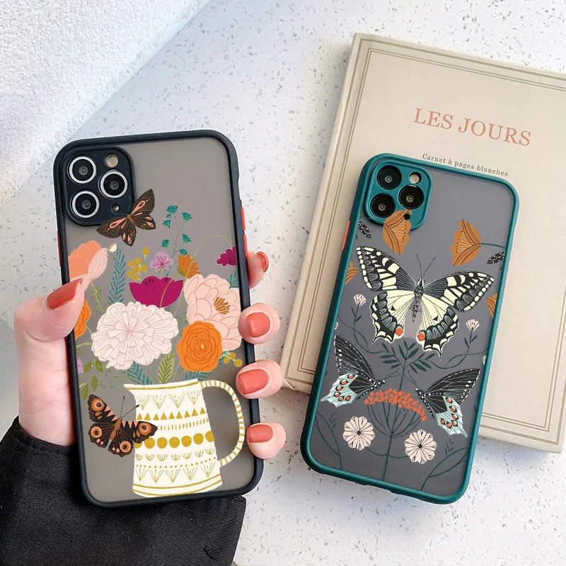 Estetyczne etui na telefon Flowers Butterfly do iPhone 7 8 plus X XS MAX XR SE2 16 15 14 11 12 13 Pro Max Tylna, wstrząsoodporna, miękka obudowa