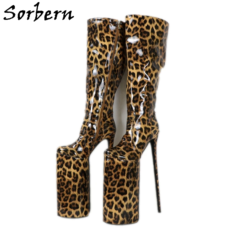 

Sorbern Leopard Brown Knee High Boots 30Cm Extreme High Heel Stilettos Photo Shooting Drag Queen Shoe Thick Platform Multi Color