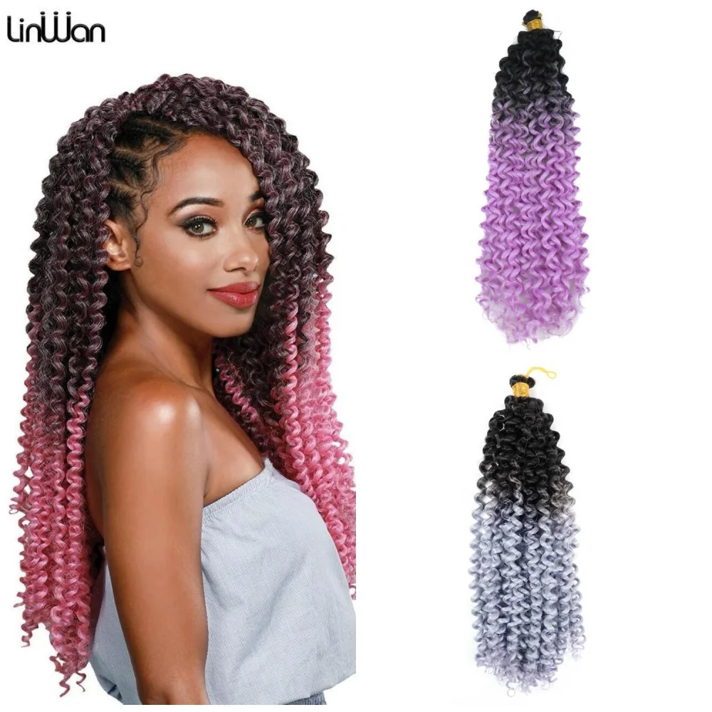 Linwan-rizos Afro rizados al agua de 14 pulgadas, extensiones de cabello trenzado sintético, trenzas africanas, trenza de ganchillo a granel