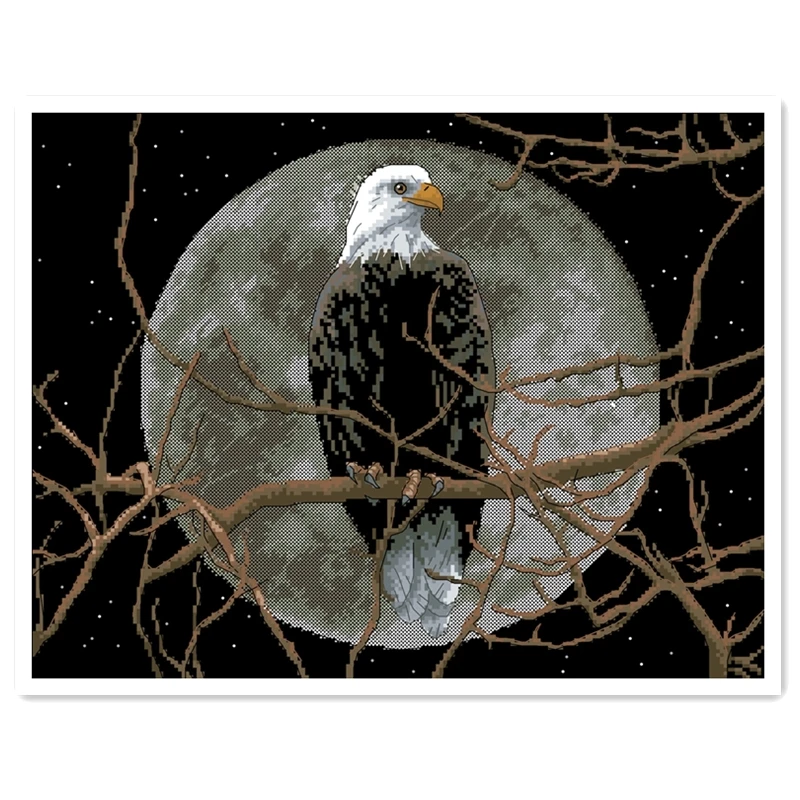 Eagle in Moonlight cross stitch package animal bird 18ct  14ct 11ct black cloth cotton thread embroidery DIY handmade needlework