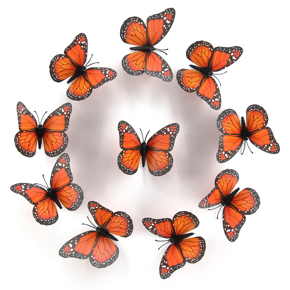 10Pcs 12CM Monarch Butterfly Decoration Stickers Fake Butterflies for Crafts Wall Home Decor Outdoor Christmas Tree Decoration