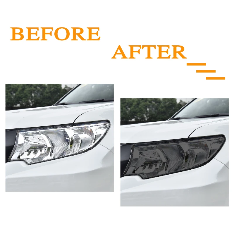 2Pcs Car Headlight Protection Tint Film Smoke Black Transparent TPU Sticker For Toyota Land Cruiser Prado 150 2018 2019 2020