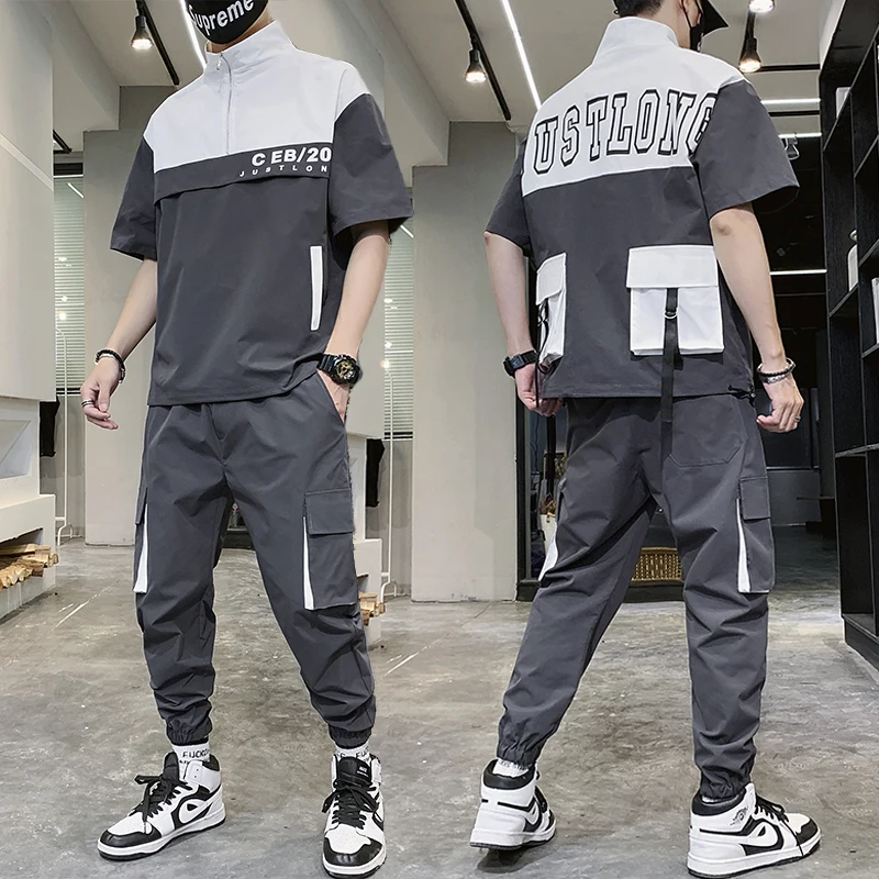 

Summer Men Tracksuit 2 Piece Set Short Sleeve T Shirts and Pants Mens Sportswear Set Jogger Sets for Men Streetwear Hip Hop Suit