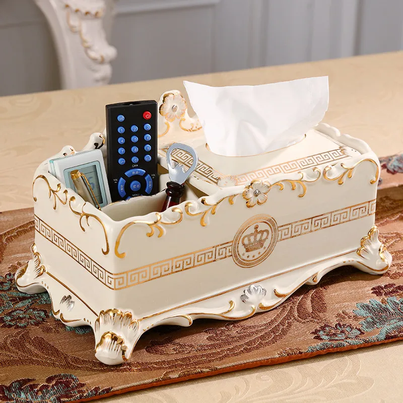 Ceramics Tissue Box Desktop Durable Multifunctional Remote Paper Holder Pencil Rack Creative Storage Organization Ivory