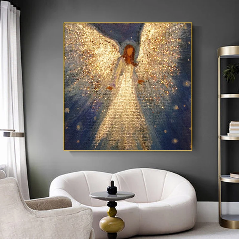 

Abstract Figure Canvas Art Posters Angel Girl with Golden Wings Painting on the Wall Home Decor Living Room Picture No Frame