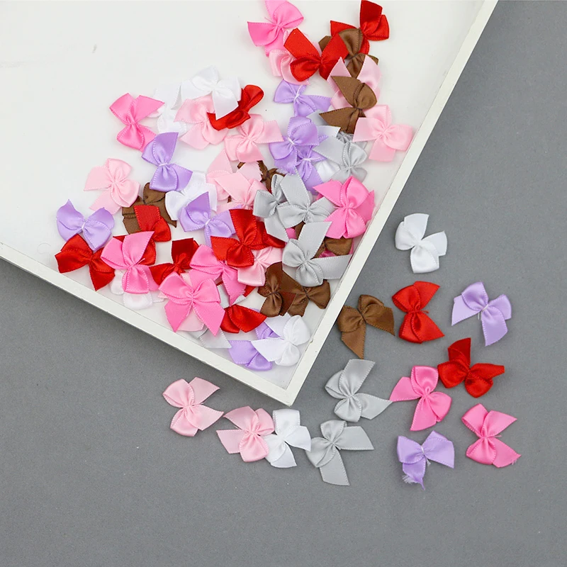 100Pcs Solid Color/Dots Satin Ribbon Bows DIY Craft Supplie Gift Packing Bowknots Hair Accessories Ornaments Sewing Appliques