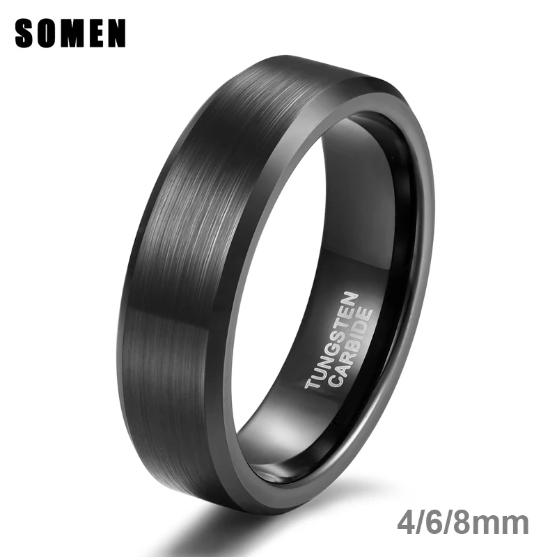 Somen Ring Men 4/6/8mm Black Tungsten Ring Classic Style Brushed Engagement Rings Wedding Band Fashion Women Jewelry Bague Homme