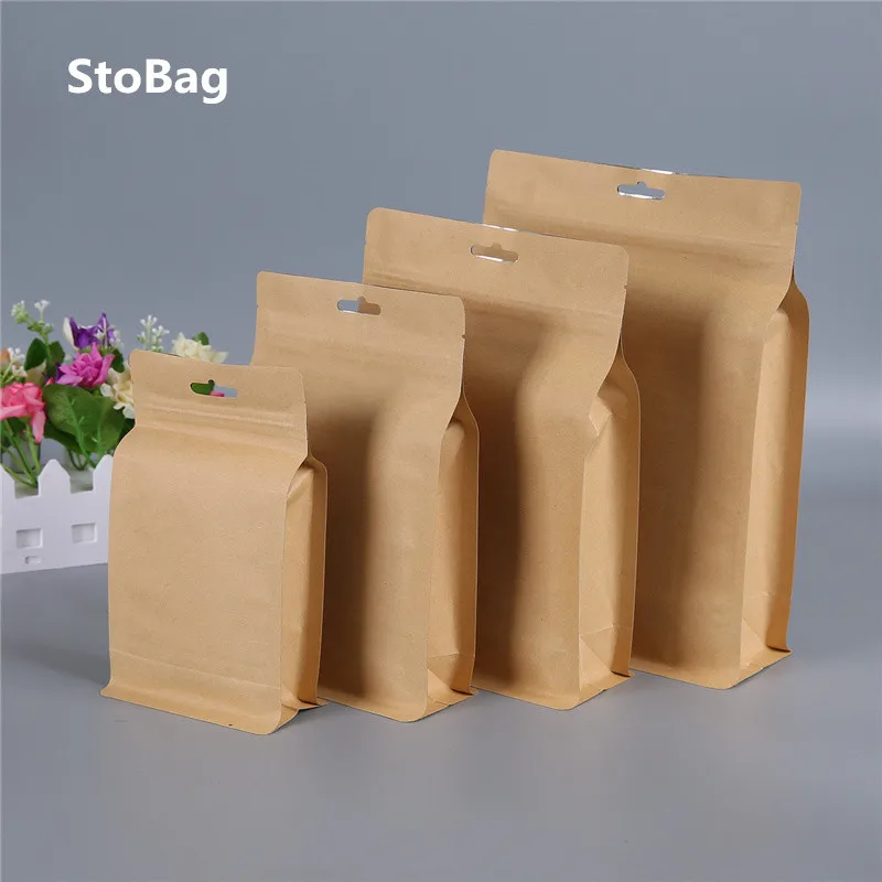 

StoBag 50pcs Universal Kraft Paper Food Packaging Bag Octagon Seal Ziplock Tea Nut Food Gift Bag Anise Dry Goods Sand-up Pouch