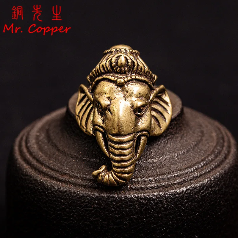 Solid Brass Animal Head Design Leather Bag Wallet Button Rivet with Screws Elephant God Belt Buckle Decor DIY Hardware Accessory