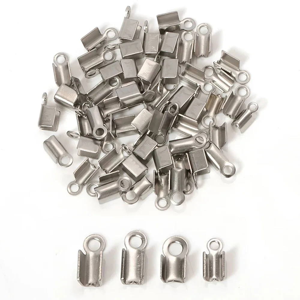 100pcs Stainless Steel Rope Clip 2.5/3mm Cord Fastener Crimping End Caps Clasps Connectors for DIY Jewelry Making Findings