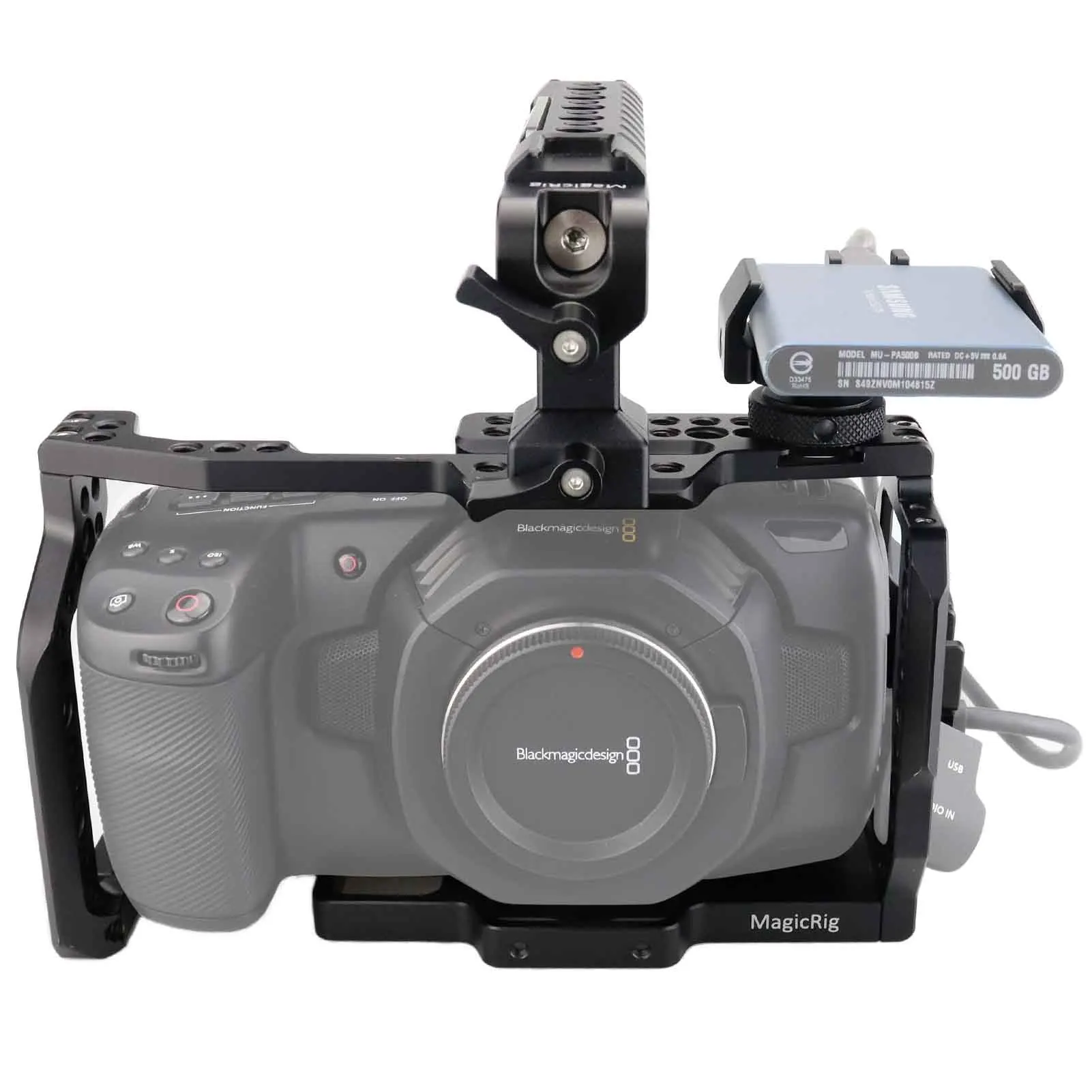 MAGICRIG كاميرا صغيرة محمولة قفص ل Blackmagic سينما الجيب 4K و 6K ، مع الناتو مقبض ، T5/T7 SSD جبل ، HDMI/USB-C كابل قفل