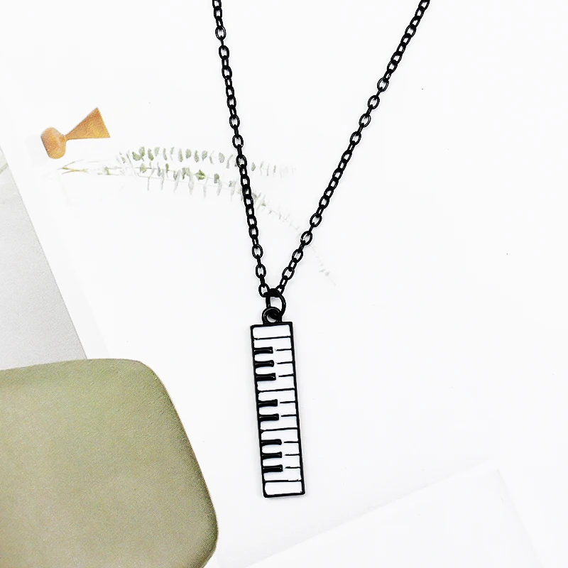 Piano Keyboard Pendant Necklace Electronic Organ Black White Keyboard Music Necklace for Women Kids Chains Choker Jewelry Gifts