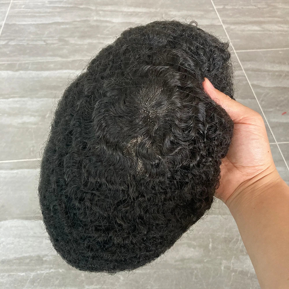 Rambut Palsu Keriting Renda Penuh Rambut Gelombang Afro Rambut Palsu Remy Wig Rambut Manusia untuk Pria Hitam Pengganti Sistem Rambut Palsu Alami