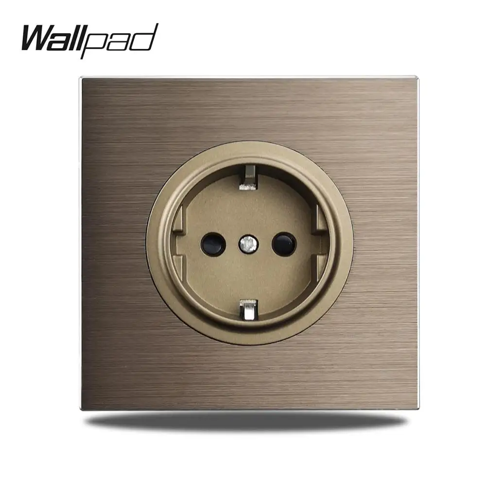 EU Wall Socket Electrical Power Outlet Schuko Brown Brushed Aluminum Panel 86 * 86mm