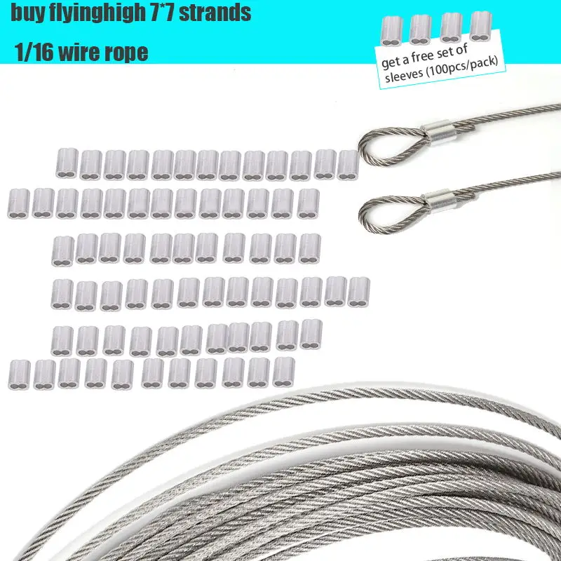 Cavo metallico d'acciaio, cavo metallico d'acciaio 1/16, cavo metallico d'acciaio 304 dell'acciaio inossidabile, cavo dell'aeromobile lungo 328 piedi, con 10