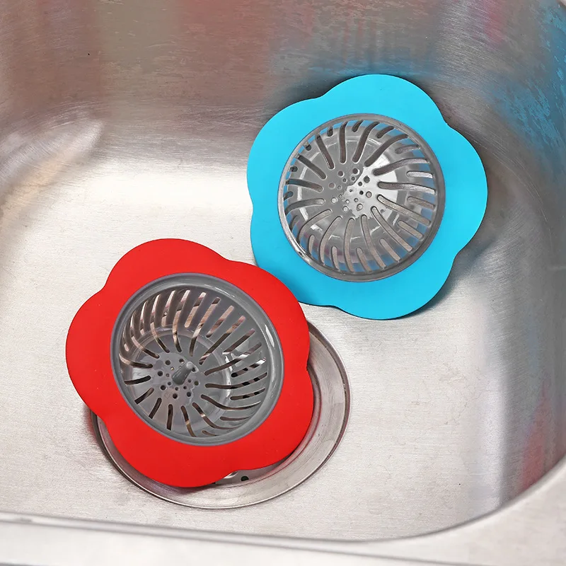 3Flower Shaped Silicone Cover Drain Sink Filter Plastic Mesh Hair Kitchen Sink Bathtub Strainer Shower Sink Drains Stopper Floor