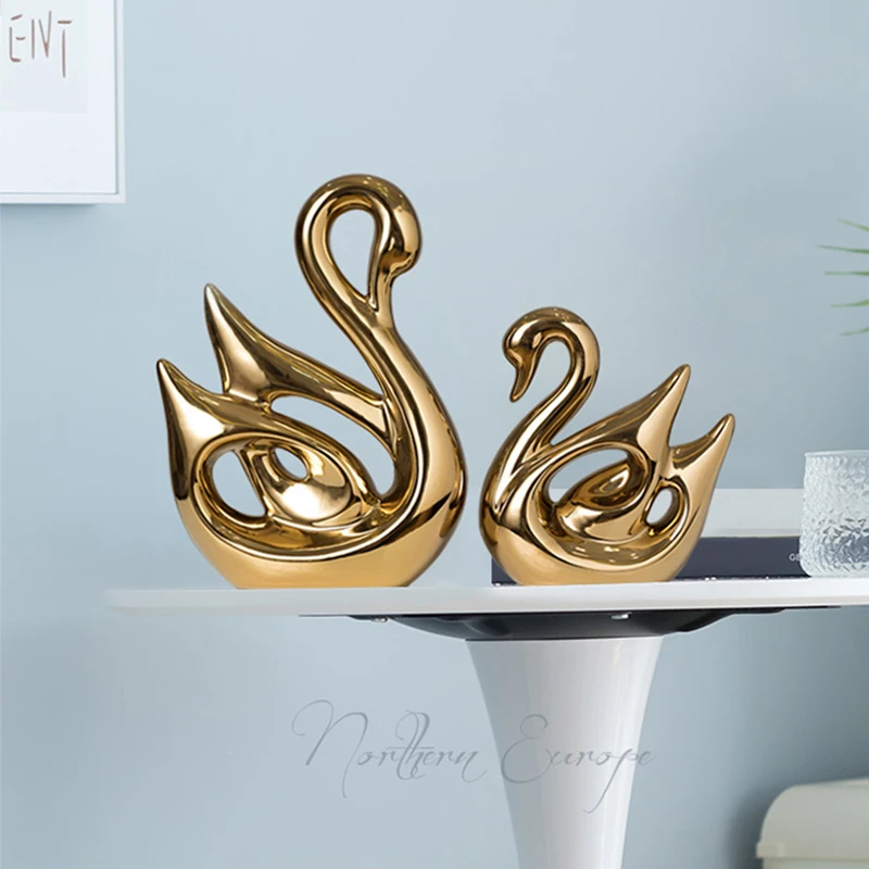 

Wedding Gifts Modern Ceramic Swan Ornaments Home Livingroom Table Figurines Decor Crafts Store Office Desk Sculpture Adornment