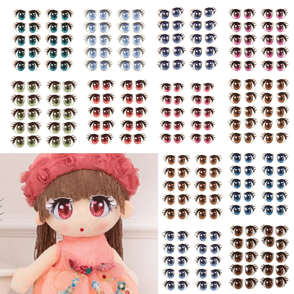 10Pairs Cute Anime Figurine Doll Eyes With Eyelashes Face Organ Paster Cartoon Eyes Stickers Toys For Plush Doll Eyes Accessorie