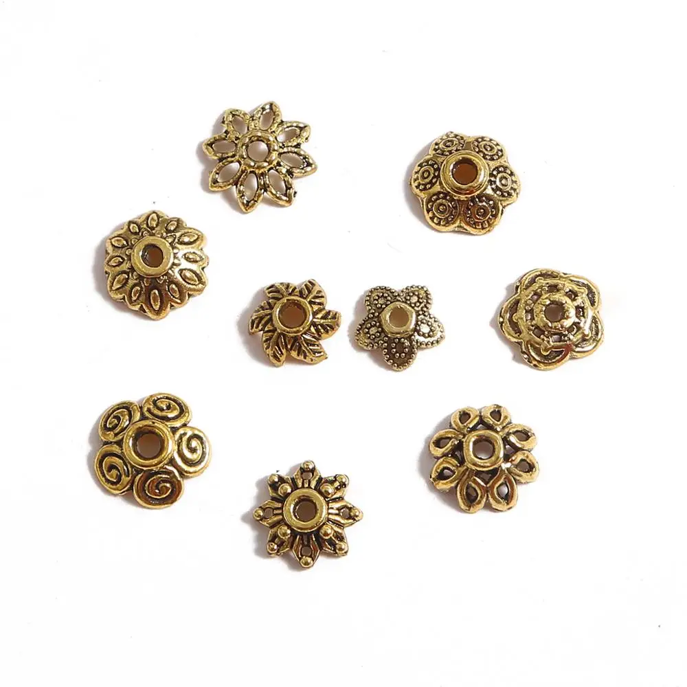 50-100Pcs/lot Fashion Alloy Antique Gold Color Flower Bead End Caps For Jewelry Making Necklace Earring Findings DIY Accessories