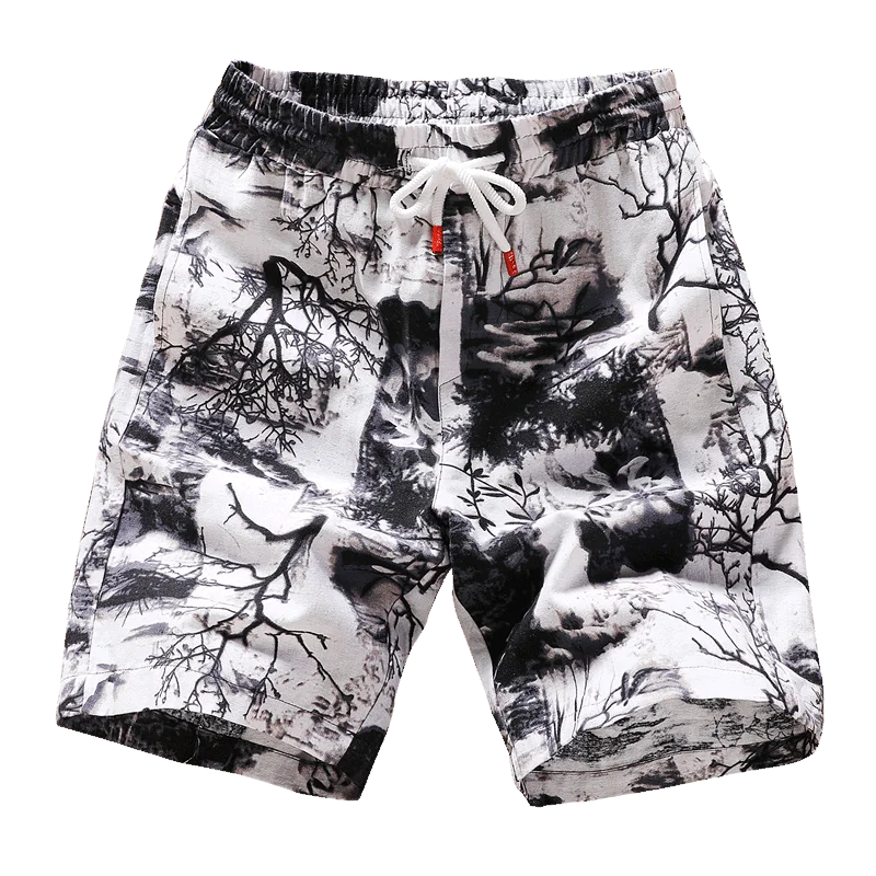 

new fashion printed men cotton shorts men's casual shorts drawstring waist bermuda shorts S-4XL drop shipping