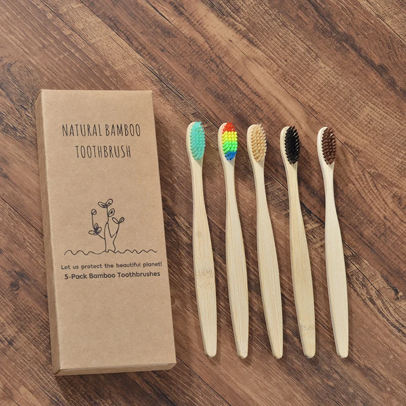 5 Pcs Bamboo Toothbrush Natural Low-carbon Eco-friendly Soft Bristle Toothbrush Oral Care