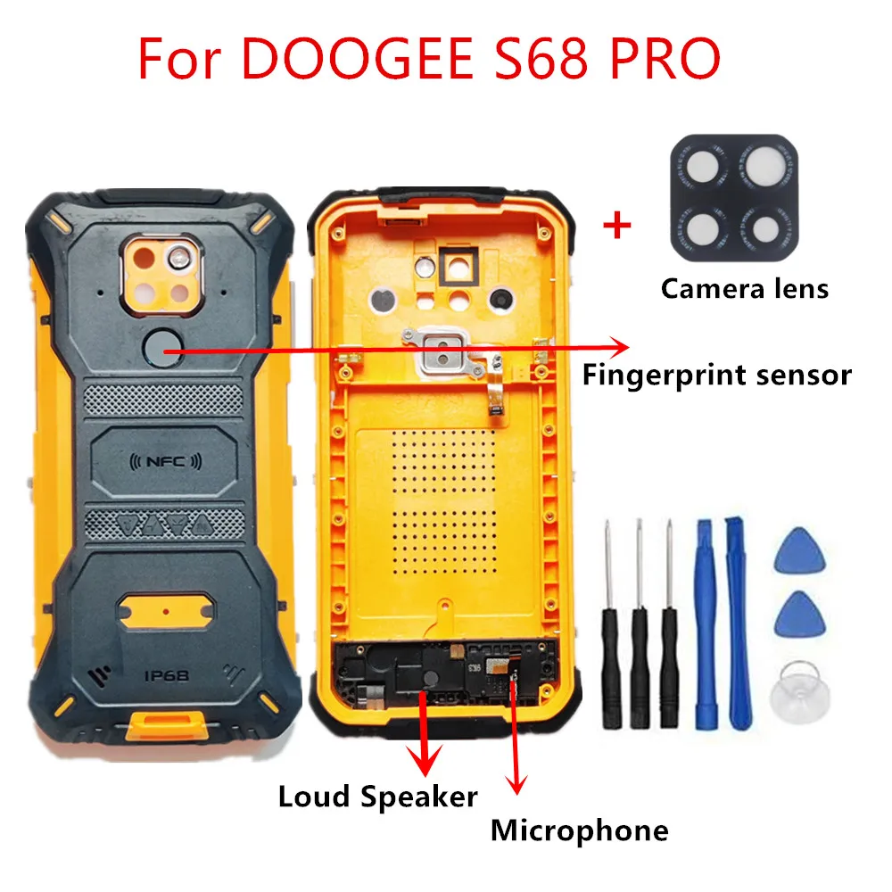 For DOOGEE S68 PRO Cellphone Frame Housings Battery Back Cover Case Repair Parts+Microphone FPC+Loud Speaker+Camera Lens