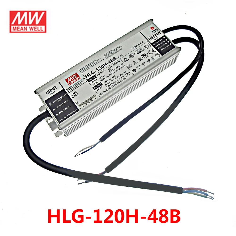 

MEAN WELL HLG-120H Series 120W DC48V 2.5A 7 Years Warranty HLG-120H-48B Dimmable IP67 Waterproof Constant Current Power Supply