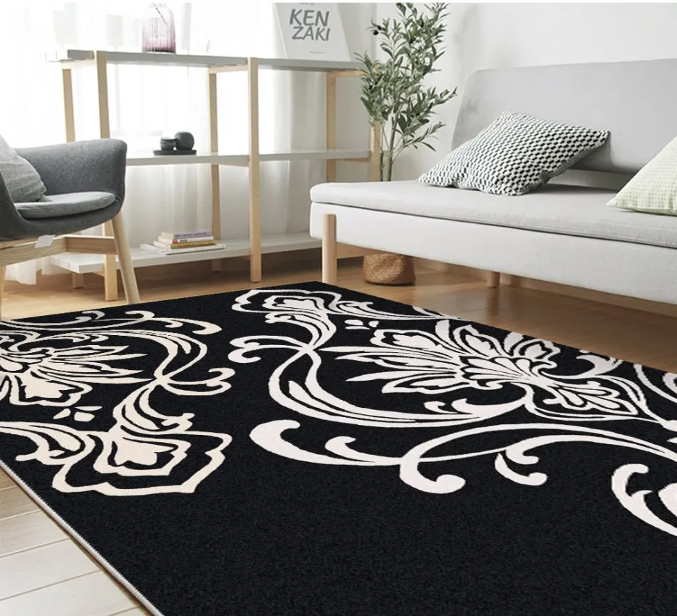 

European retro vintage luxury pattern black abstract bedroom floor 3d floor painting wallpaper