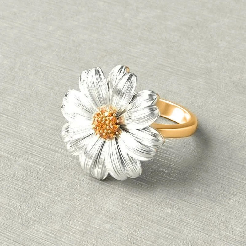 CAOSHI Exquisite Sunflower Ring for Women Elegant Female Personality Accessories Shiny Tiny Zirconia Statement Jewelry Gift image 3