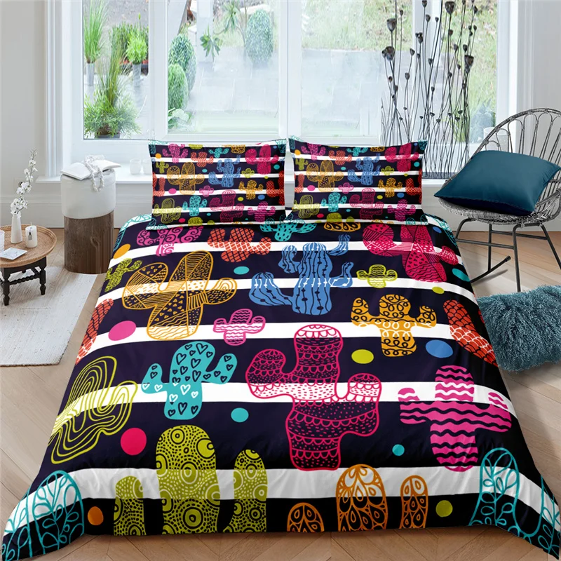 

Home Living Luxury Color Cactus Print 2/3Pcs Duvet Cover Set Pillowcase Queen Size and King Size Kid Bedding Set EU/US/AU Size