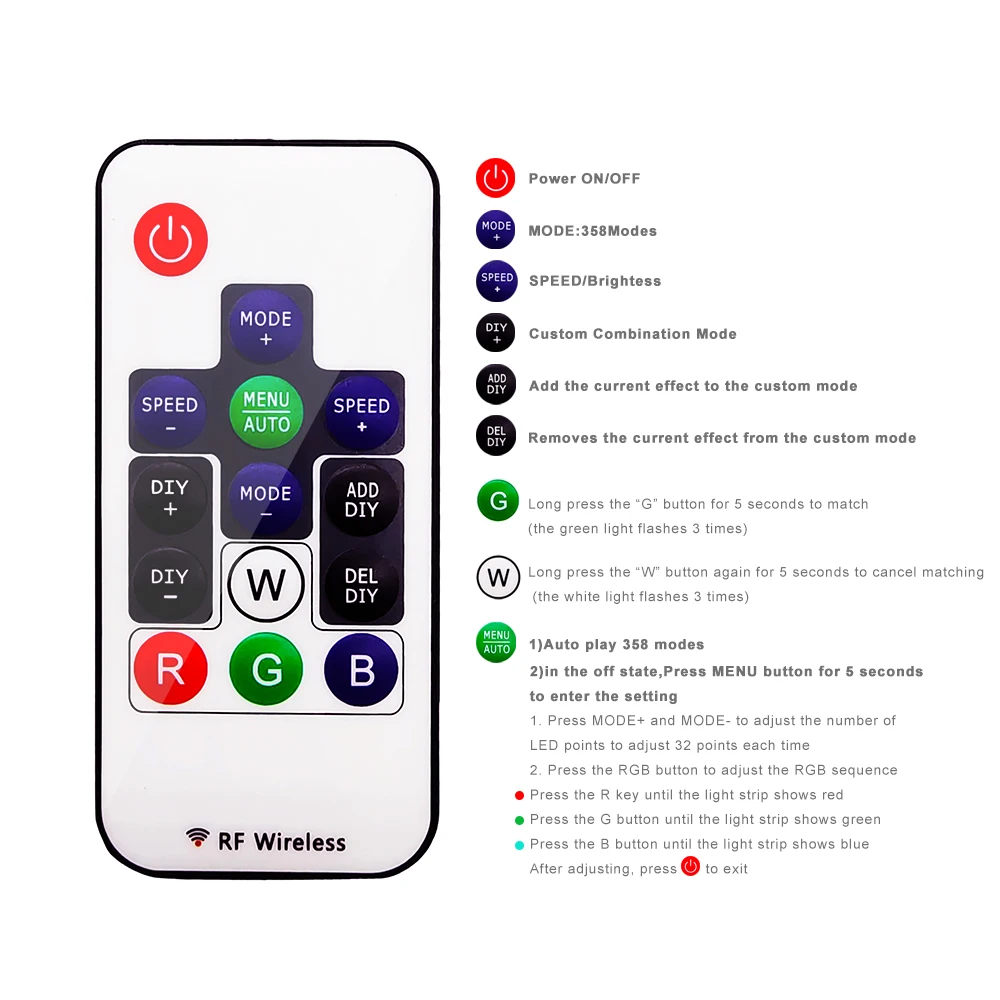 3Pin Mini RF Controller 3/14/17/21Keys USB/DC With Remote Control 2048 Pixel For WS2811 WS2812B SK6812 Led Strip Light DC5-24V