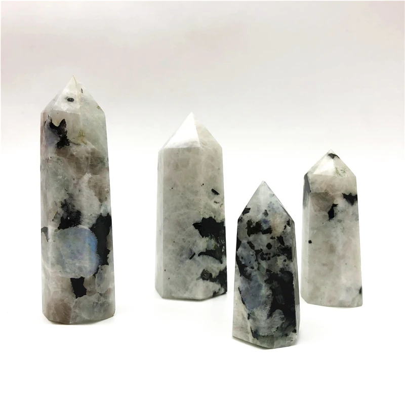 1PC Natural White Moonstone Quartz Obelisk Crystal Wand Point Tower Healing Stones Specimen Natural Stones and Minerals