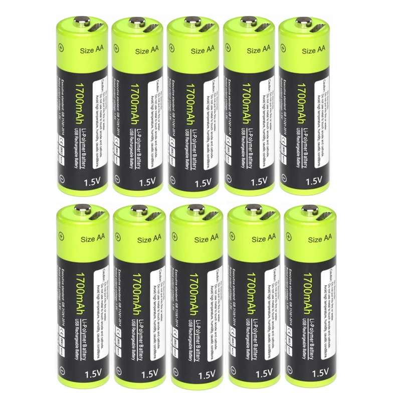 

Original ZNTER 10pcs 1.5V AA 1700mAh Rechargeable Battery USB Charging Lithium Baterry Charged By Micro USB Cable Drop shipping