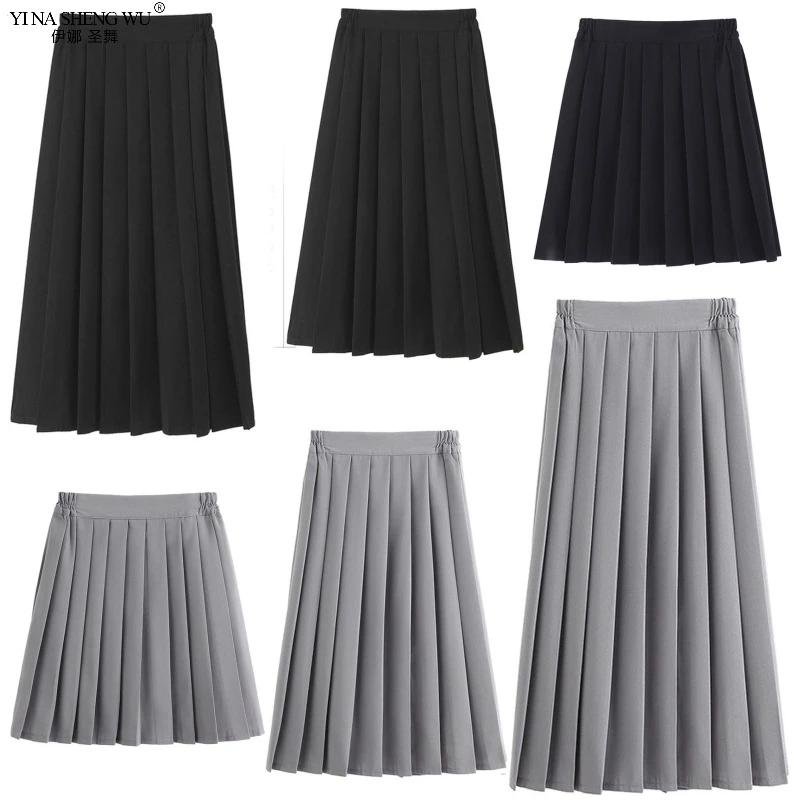 Japanese School Uniforms for Girls Solid Color COS Pleated JK Skirts Black Grey High School Student Girls Academy Style Bottoms