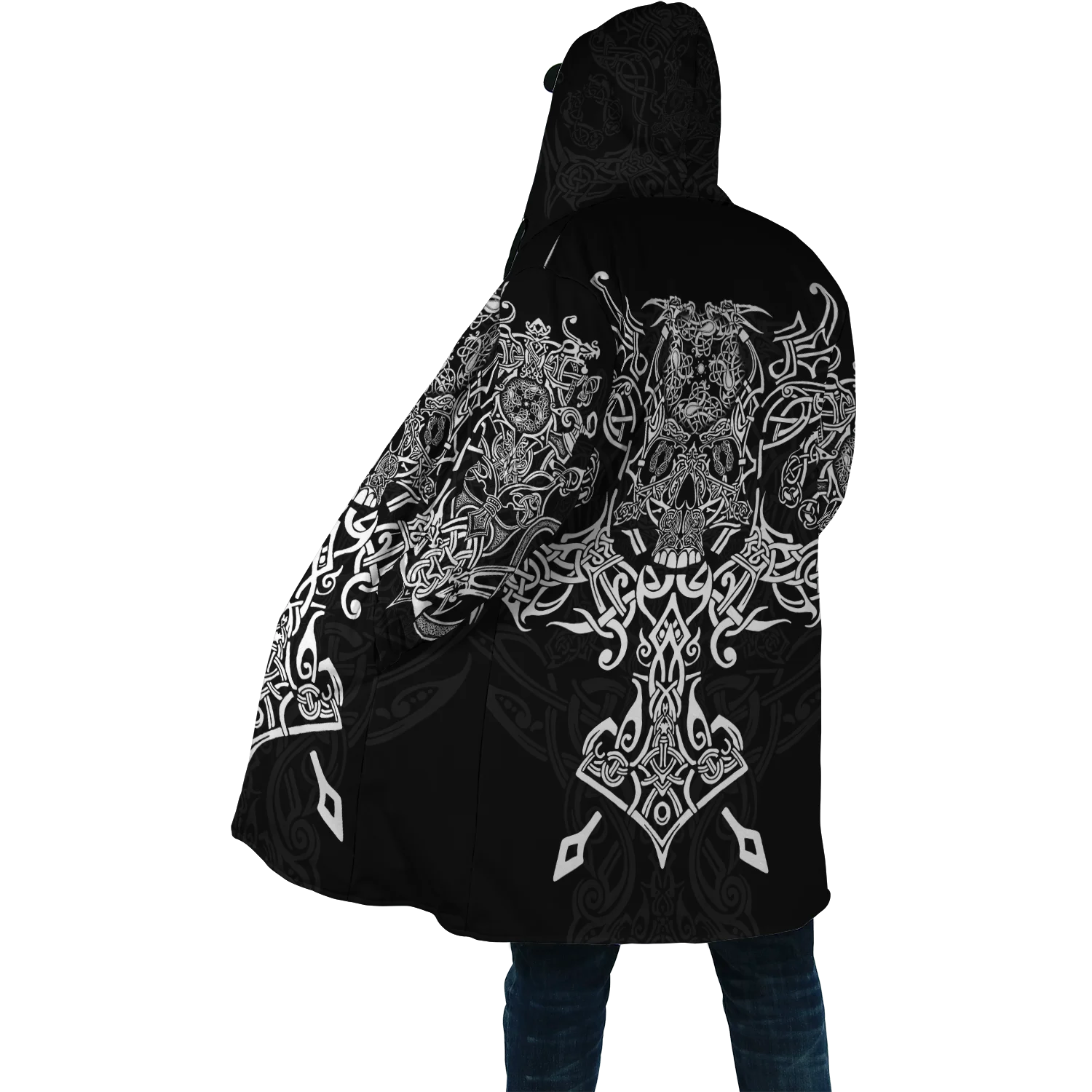 2023 Winter Mens Cloak Huginn Ravens of Midgard Gold 3D Printing Fleece Hooded cloak Unisex Casual Thick Warm Cape coat PF39
