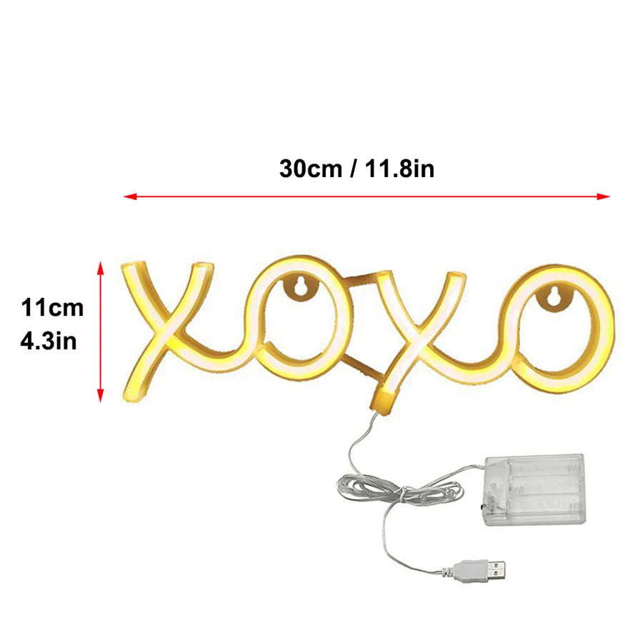 XOXO Sign Neon Light Greeting Welcome Logo Modeling Lamp LED Decor Wall Room Home Club Party Holiday USB / Battery Powered