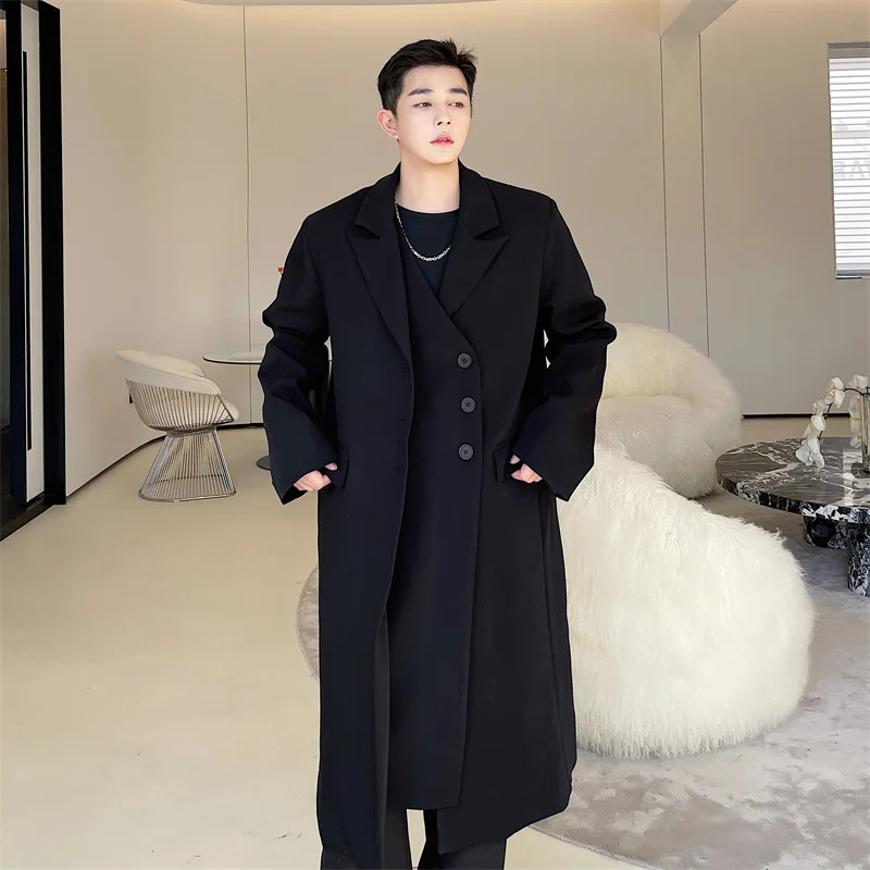 

Men's Trench Coat Suit Collar Autumn And Winter New Double Front Design Leisure Large Size Long Trench Coat