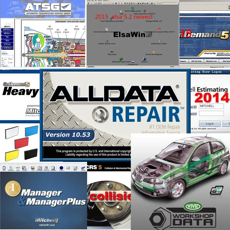 Hot  auto repair software Alldata version 10.53 & OD5all data mi..ll 2015 atsg elsawin 1tb hdd usb3.0 in English for car/trucks