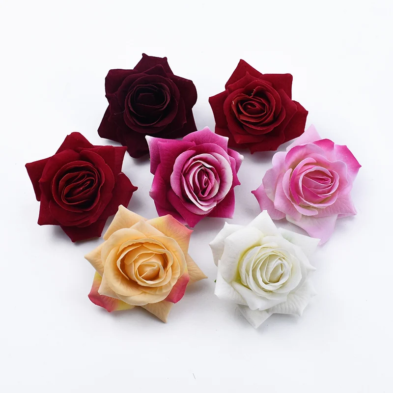 5 Pieces 8CM Flannel Roses Head Wedding Bridal Accessories Clearance Diy a Cap Gifts Box Home Decor Artificial Flower Cheap