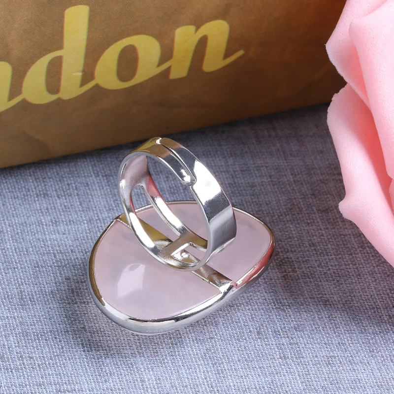 Cute Lady Rose Quartz Heart Love Adjustable Ring Jewelry 1.4x1.1\