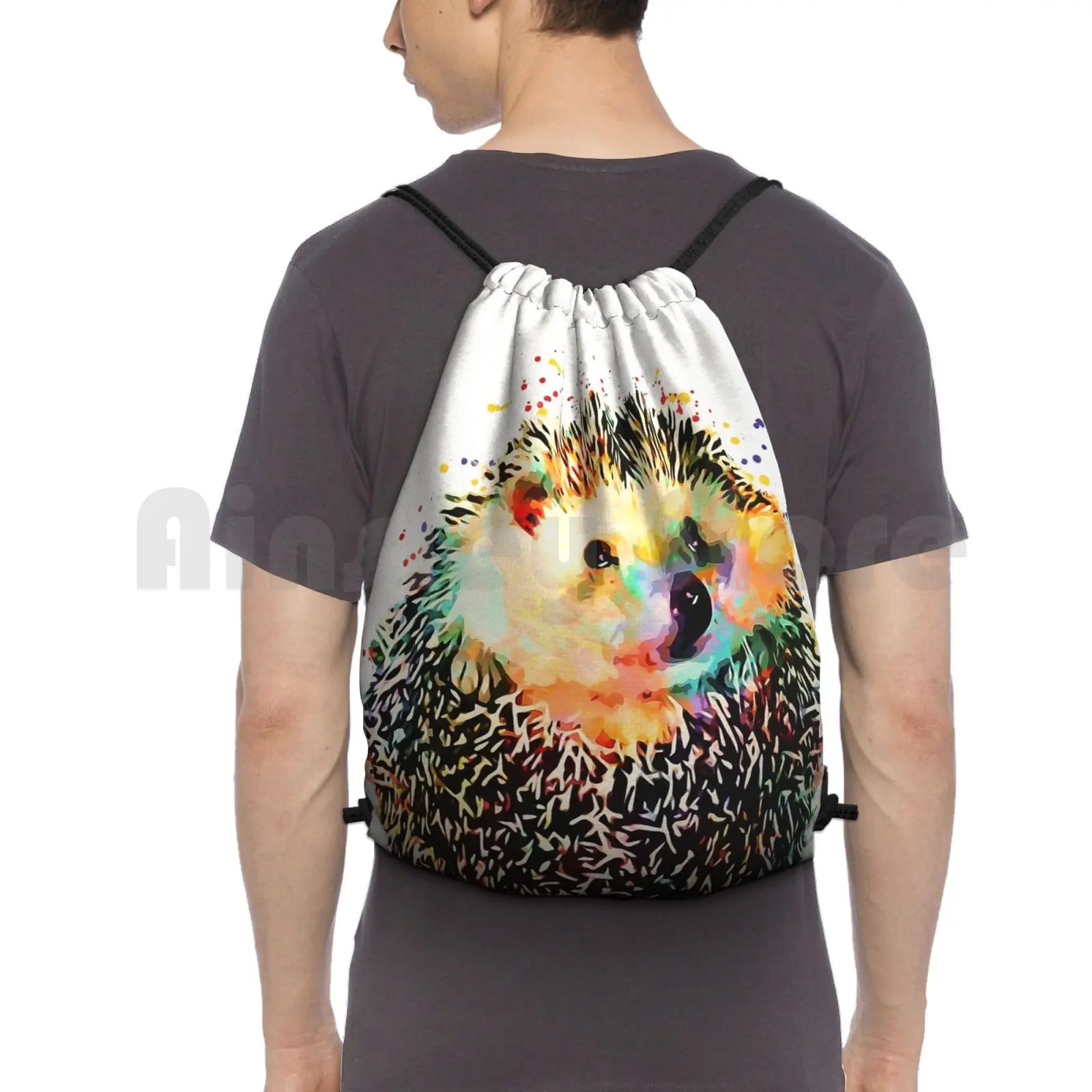 

Funny Hedgehog Backpack Drawstring Bags Gym Bag Waterproof Hedgehog Nursery Watercolor Animal Cub Kids Red Blue Green