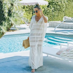 Exquisite See-through Lace Dresses Maxi Dress Beach Bikini Cover-Up Elegant Soft Caftan Loose Smock Ankle Length Tunic Pullover