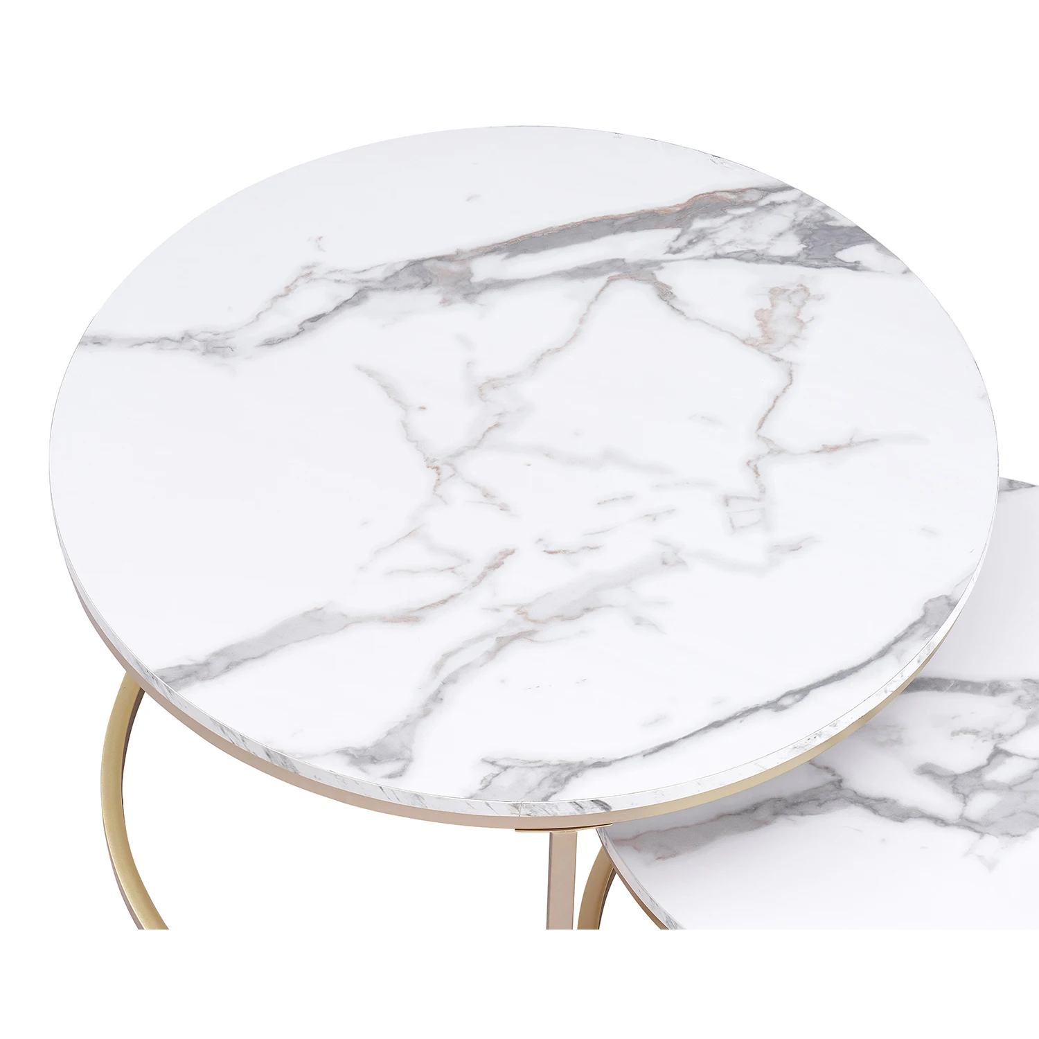 2Pcs Marble Texture Coffee Table for Living Room Sofa Side Round Coffee Tea Table 2 in 1 Combination Furniture Golden White