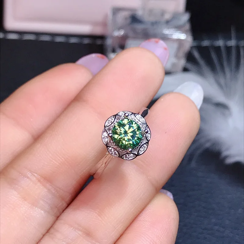 KOFSAC 925 Sterling Silver Green Blue Zircon Rings Flower Round Women Gifts Finger Accessories Lady Engagement Jewelry 2021 Hot