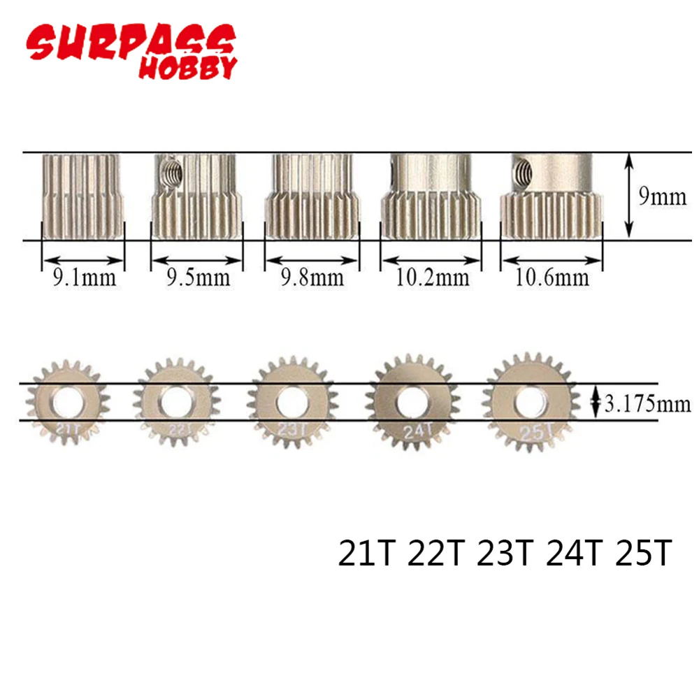 Pignone, 5 pz/lotto SURPASSHOBBY 64DP 3.175mm 21T-25T/26T-30T/31T-35T/36T-40T/41T-45T/46T-50 ingranaggio motore pignone T per auto 1/10 RC